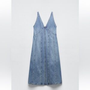 Zara TRF Denim Midi Dress V-neck